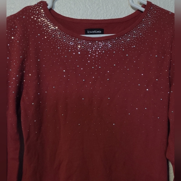 Bebe Rhinestone Red Long Sleeve Crew Neck Sweater Dress Size Large - Picture 3 of 10